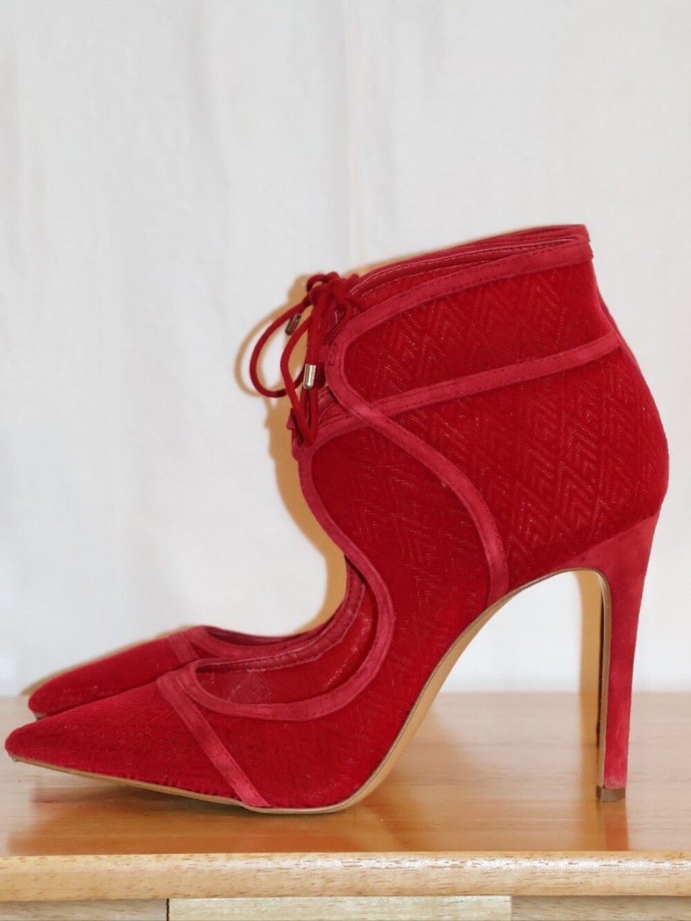 Gianni Bini Red Lace-Up Pointed Toe Stiletto Ankle Booties